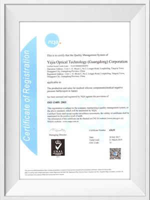 永利yl23411光电ISO13485荣誉证书（英文）